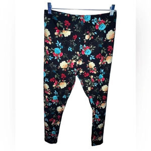 LuLaRoe Womens Leggings OS Black Panther Cats Hidden Floral Roses Size T/C